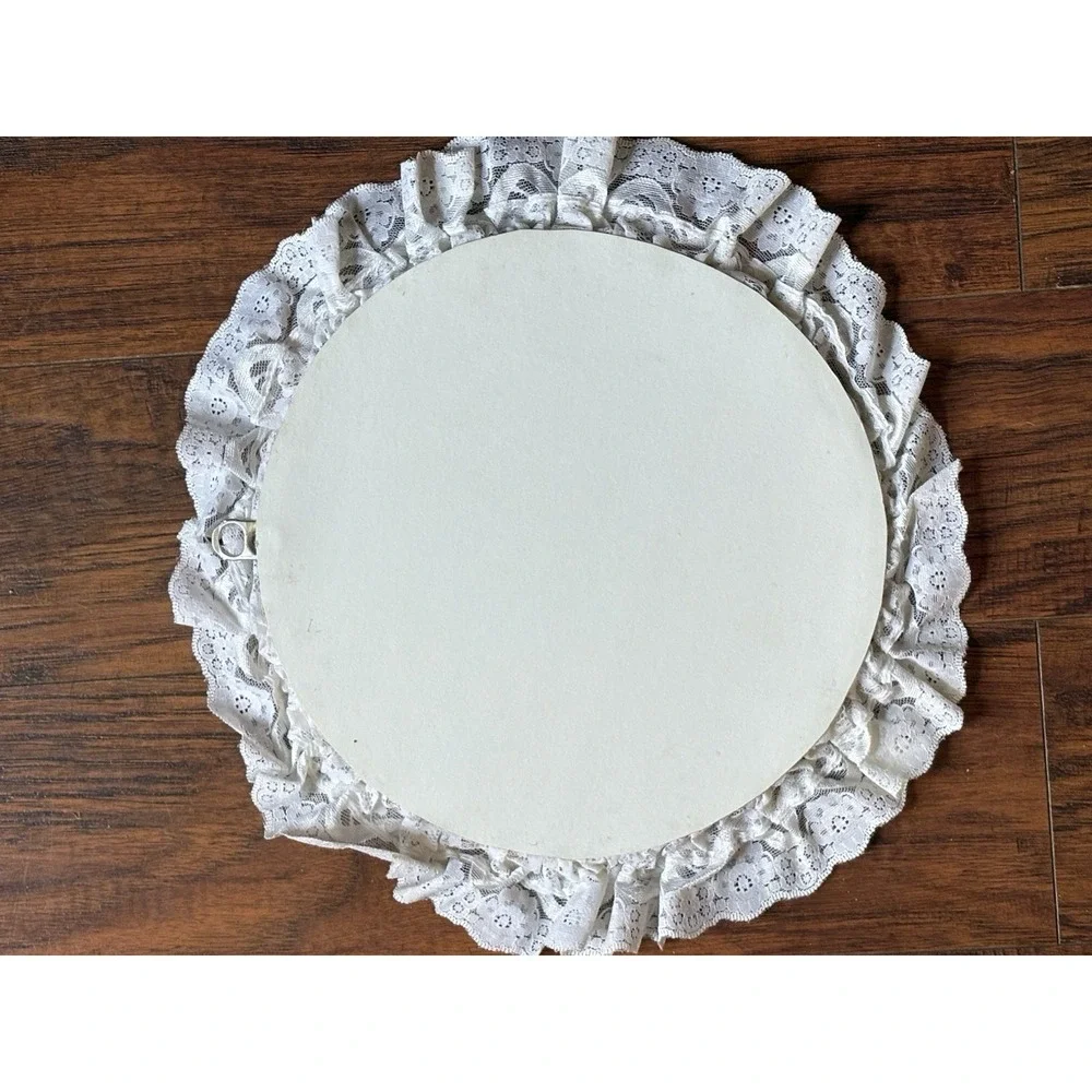 Vtg Northern Mockingbird Bird Fabric Wall Hanging Lace Ruffle Embroidery Hoop